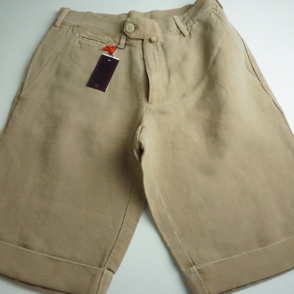 Isaia Napoli Bermuda Tinto Cotton Blend Brown Distressed Shorts 46R BRAND NEW
